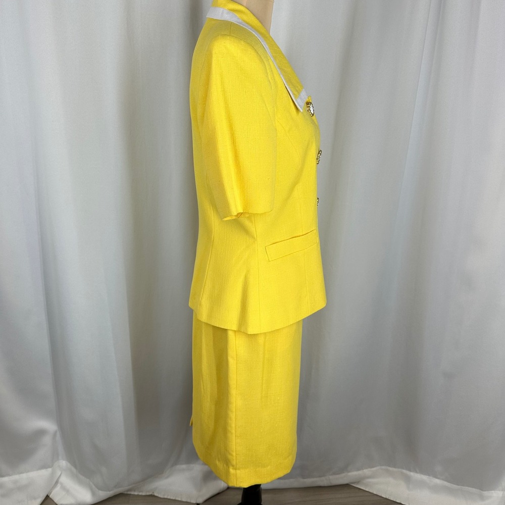 Morgan Miller Yellow Rayon Polyester 2 Pc Skirt Suit Size 8 Petite Career - Picture 5 of 16